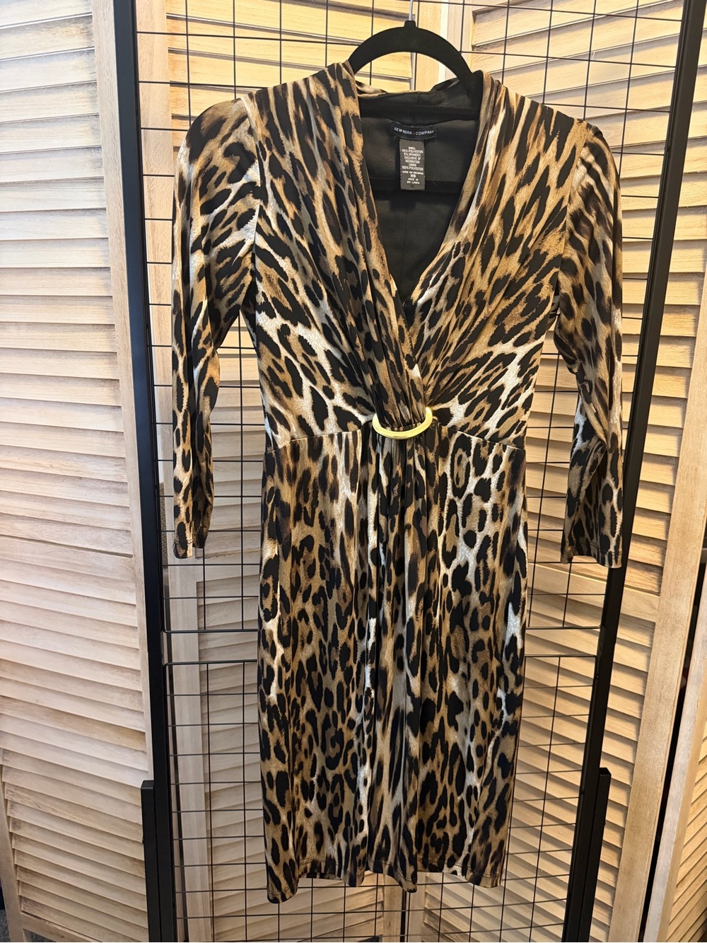 New York & Company Leopard Print Wrap Dress - Brown/Black/Gold Accent